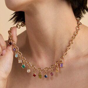Molten Link Chain Necklace in Gold with three clip charms
